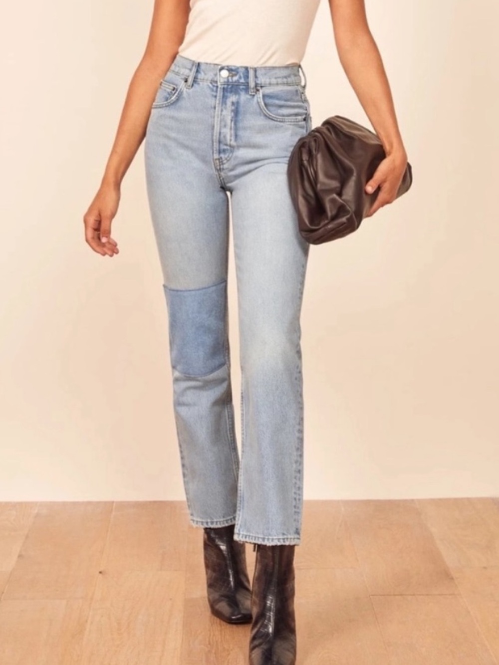 Reformation Cynthia Patch High Rise Straight Jeans Tahoe 29